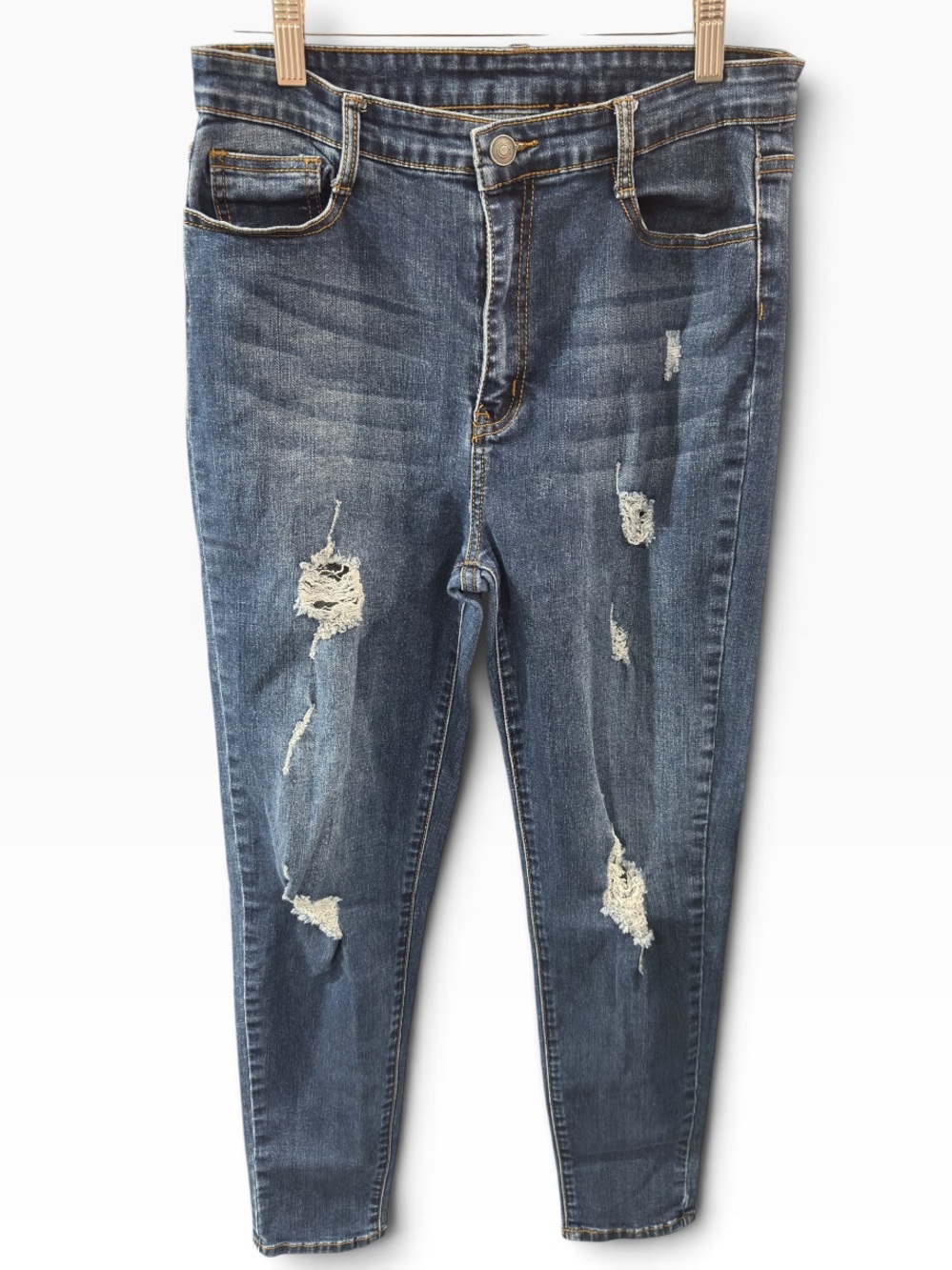 SHEIN Blue Distressed High-Rise Skinny Jeans